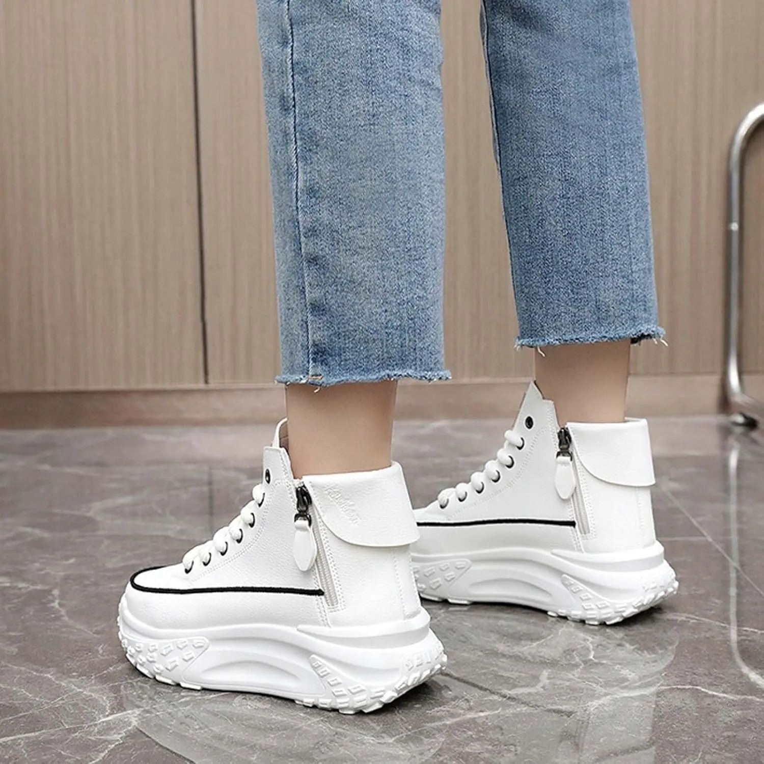 Fashion Wedge Heeled Sneakers for Women,Womens White Platform Sneakers,Casual Slip On Work Shoes Women,Comfortable Lace Up Running Shoes for Women Footwear - Fashion Sneakers for Women 2024