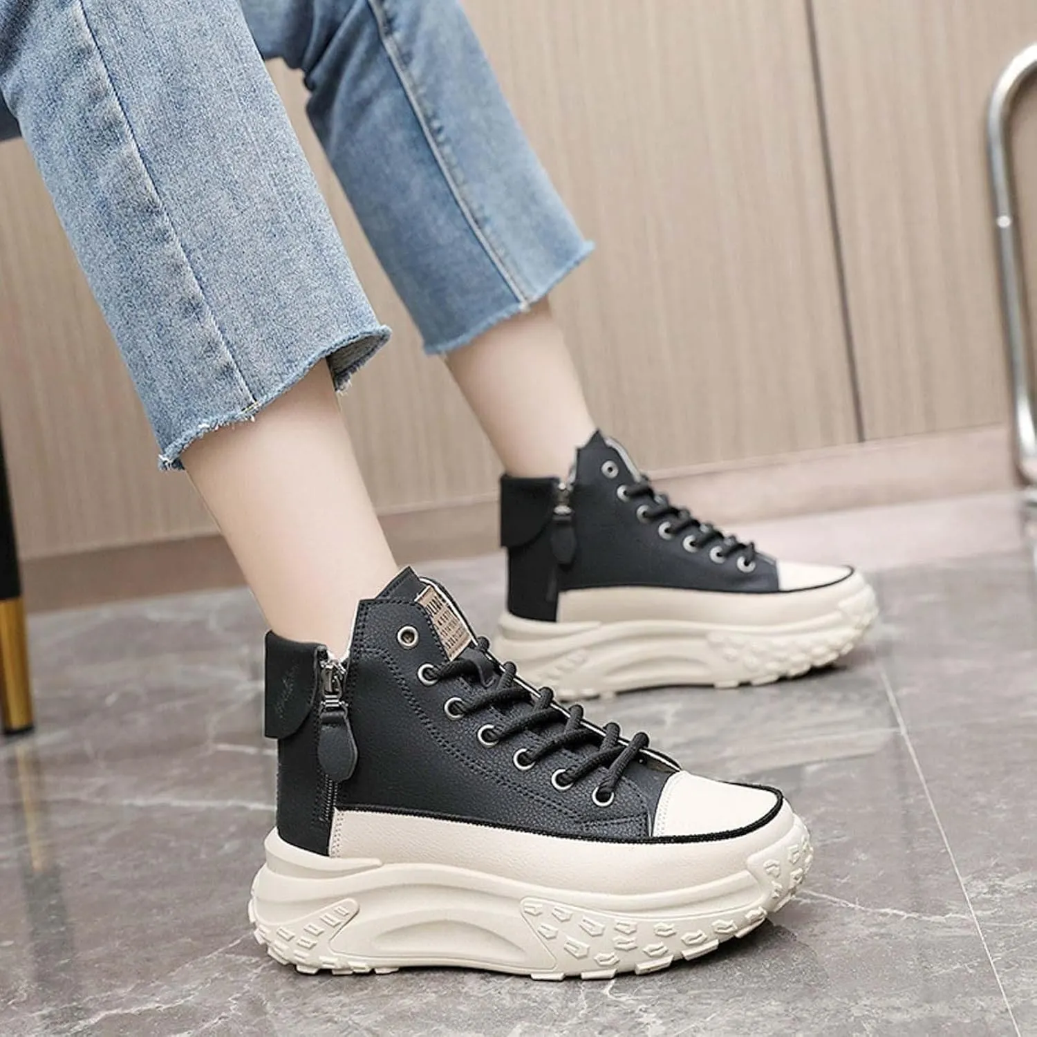 Fashion Wedge Heeled Sneakers for Women,Womens White Platform Sneakers,Casual Slip On Work Shoes Women,Comfortable Lace Up Running Shoes for Women Footwear - Fashion Sneakers for Women 2024