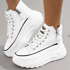 Fashion Wedge Heeled Sneakers for Women,Womens White Platform Sneakers,Casual Slip On Work Shoes Women,Comfortable Lace Up Running Shoes for Women Footwear - Fashion Sneakers for Women 2024