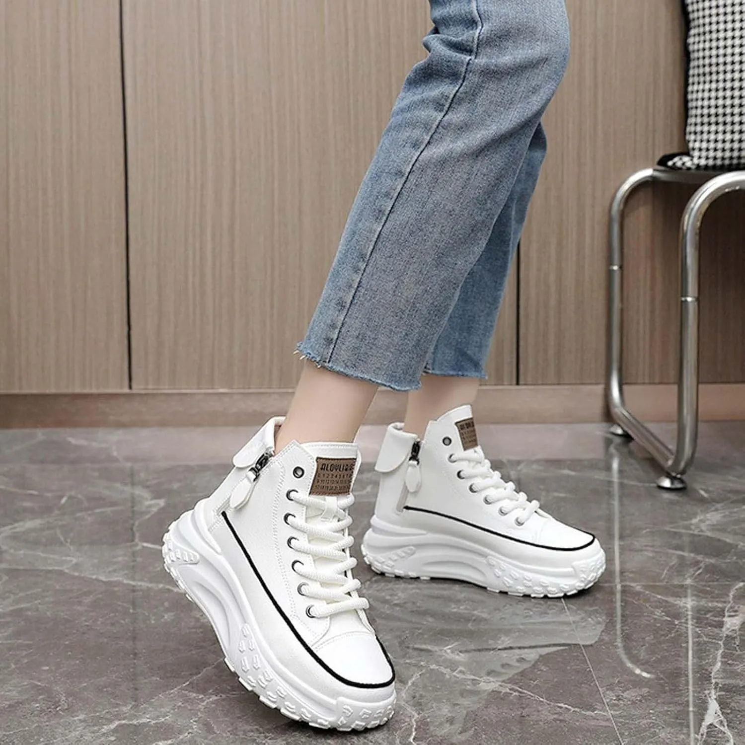 Fashion Wedge Heeled Sneakers for Women,Womens White Platform Sneakers,Casual Slip On Work Shoes Women,Comfortable Lace Up Running Shoes for Women Footwear - Fashion Sneakers for Women 2024