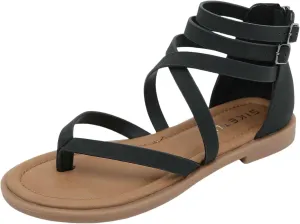 Flat Sandals for Women Dressy Summer Gladiator Strappy Sandals Comfortable Roman Casual Thong Sandals with Back Zipper
