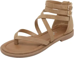 Flat Sandals for Women Dressy Summer Gladiator Strappy Sandals Comfortable Roman Casual Thong Sandals with Back Zipper