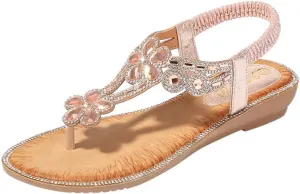 Flip Flops Sandals Women Breathable Rhinestones Sandal T-Strap Bohemian Sandals Dressy Summer Beach Shoes