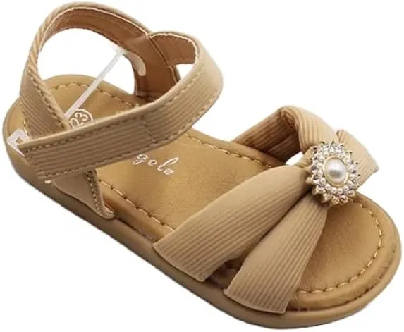 Flower Beaded Bow-tie Sandals Cute Snap Soft Flexible Footbed Toddler Baby