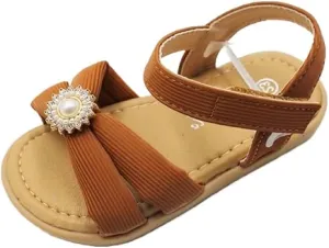 Flower Beaded Bow-tie Sandals Cute Snap Soft Flexible Footbed Toddler Baby