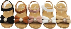 Flower Beaded Bow-tie Sandals Cute Snap Soft Flexible Footbed Toddler Baby