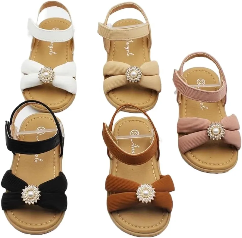 Flower Beaded Bow-tie Sandals Cute Snap Soft Flexible Footbed Toddler Baby