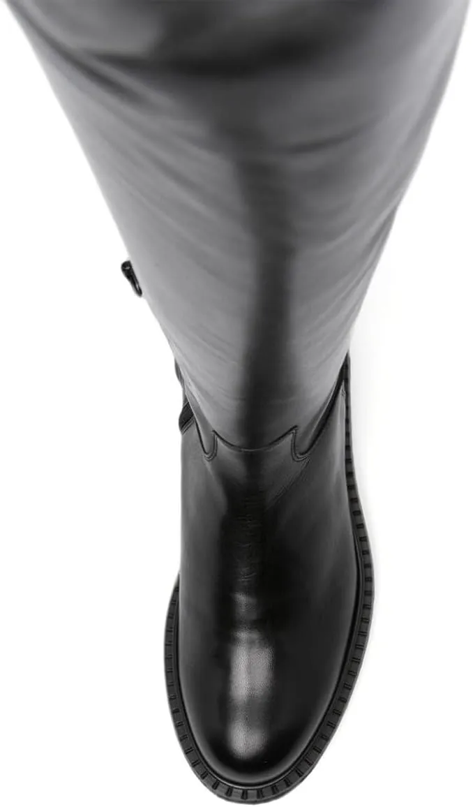 FOWT Women Stylish Round Toe Ankle Side Zipper Over The Knee Boots Block Low Heel Graceful Winter Wide Calf Daily Shoes Size 4-16 US