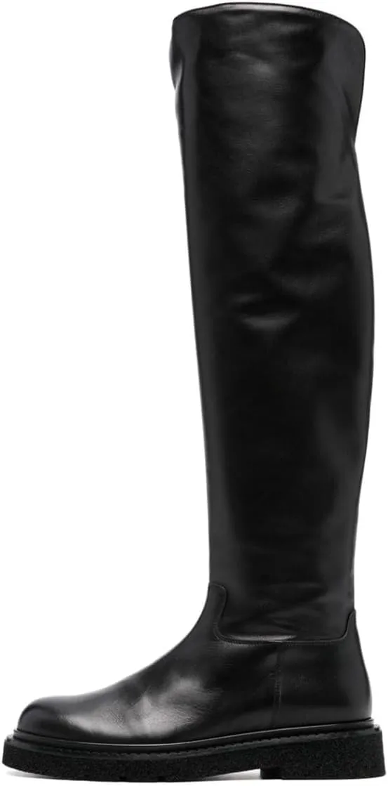 FOWT Women Stylish Round Toe Ankle Side Zipper Over The Knee Boots Block Low Heel Graceful Winter Wide Calf Daily Shoes Size 4-16 US