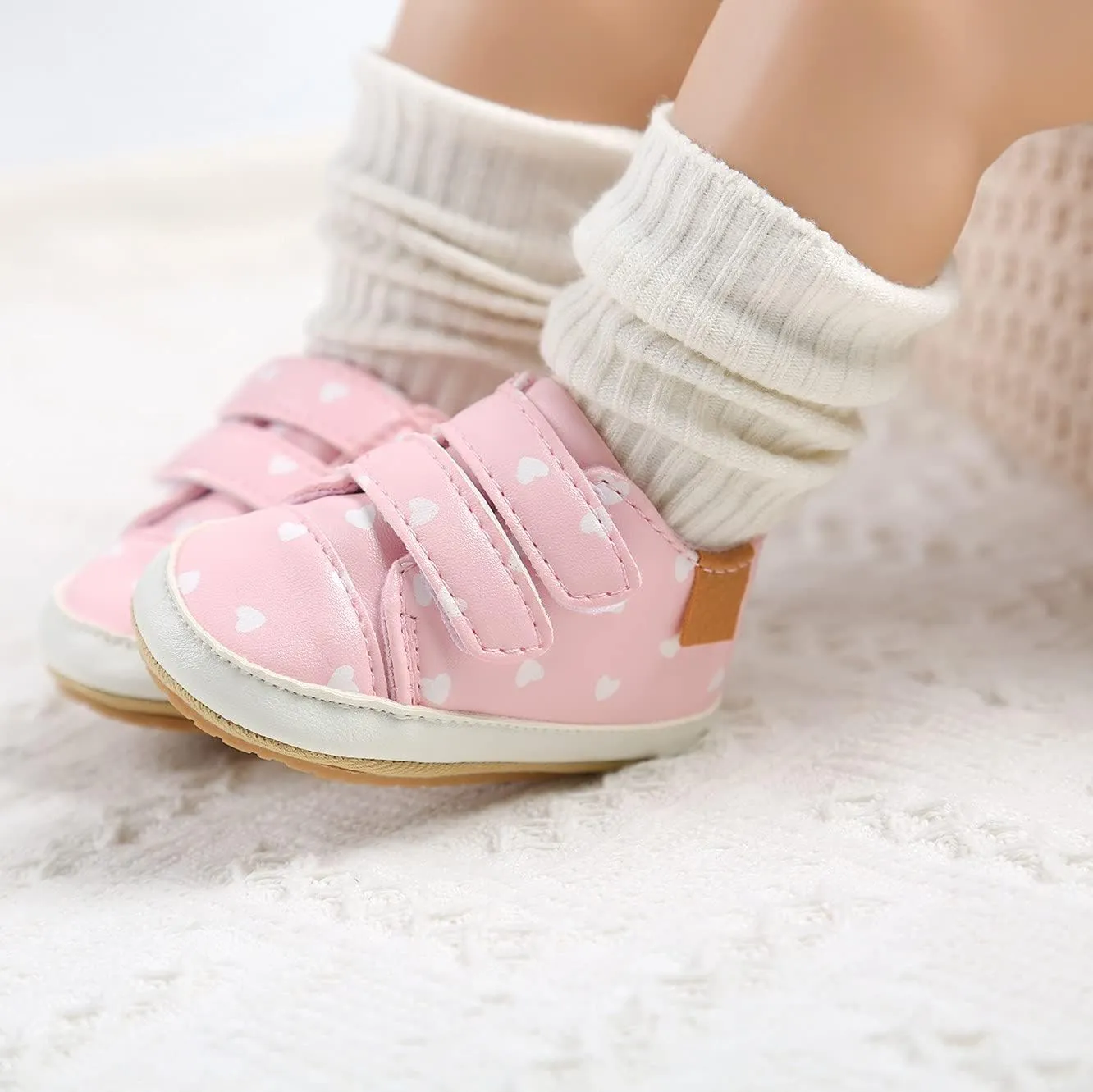 GAISUMMI Baby Boys Girls Shoes Infant High-Top PU Leather Sneakers Newborn Crib Flats Non-Slip Rubber Sole Unisex Toddler Prewalkers