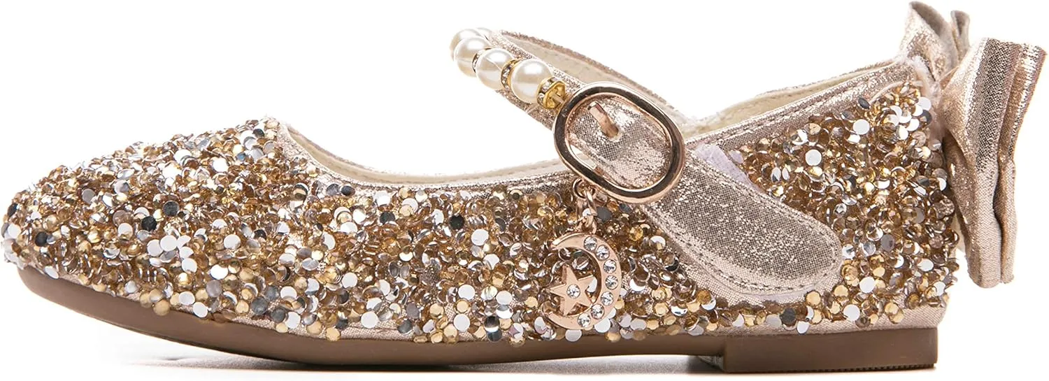 Girl's Adorables Mary Jane Flats Ankle Strap Glitter Ballerina Princess Shoes (Toddler/Little Girls)