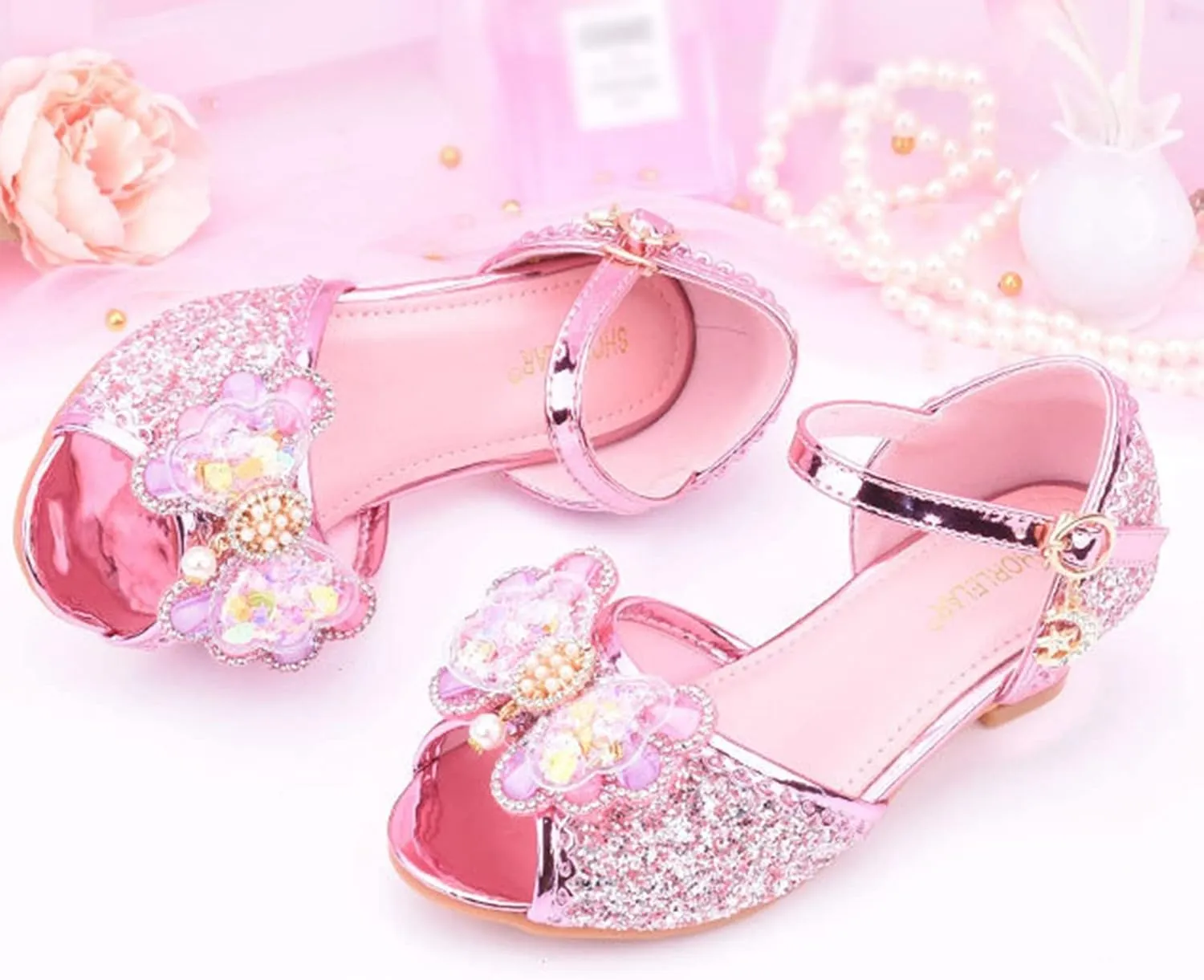 Girls Comfortable Shoes Children Shoes With Diamond Shiny Sandals Princess Shoes Bow High Heels Show Princess
