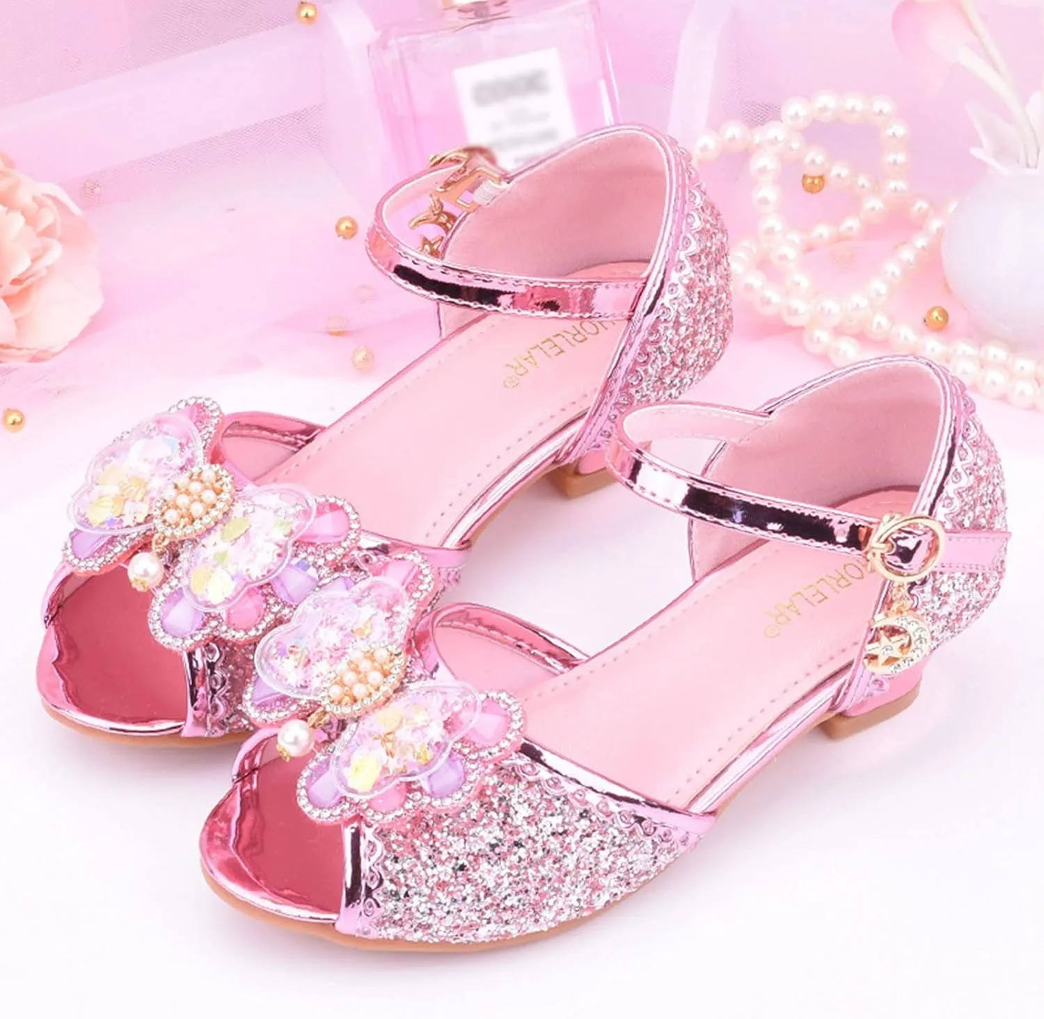 Girls Comfortable Shoes Children Shoes With Diamond Shiny Sandals Princess Shoes Bow High Heels Show Princess