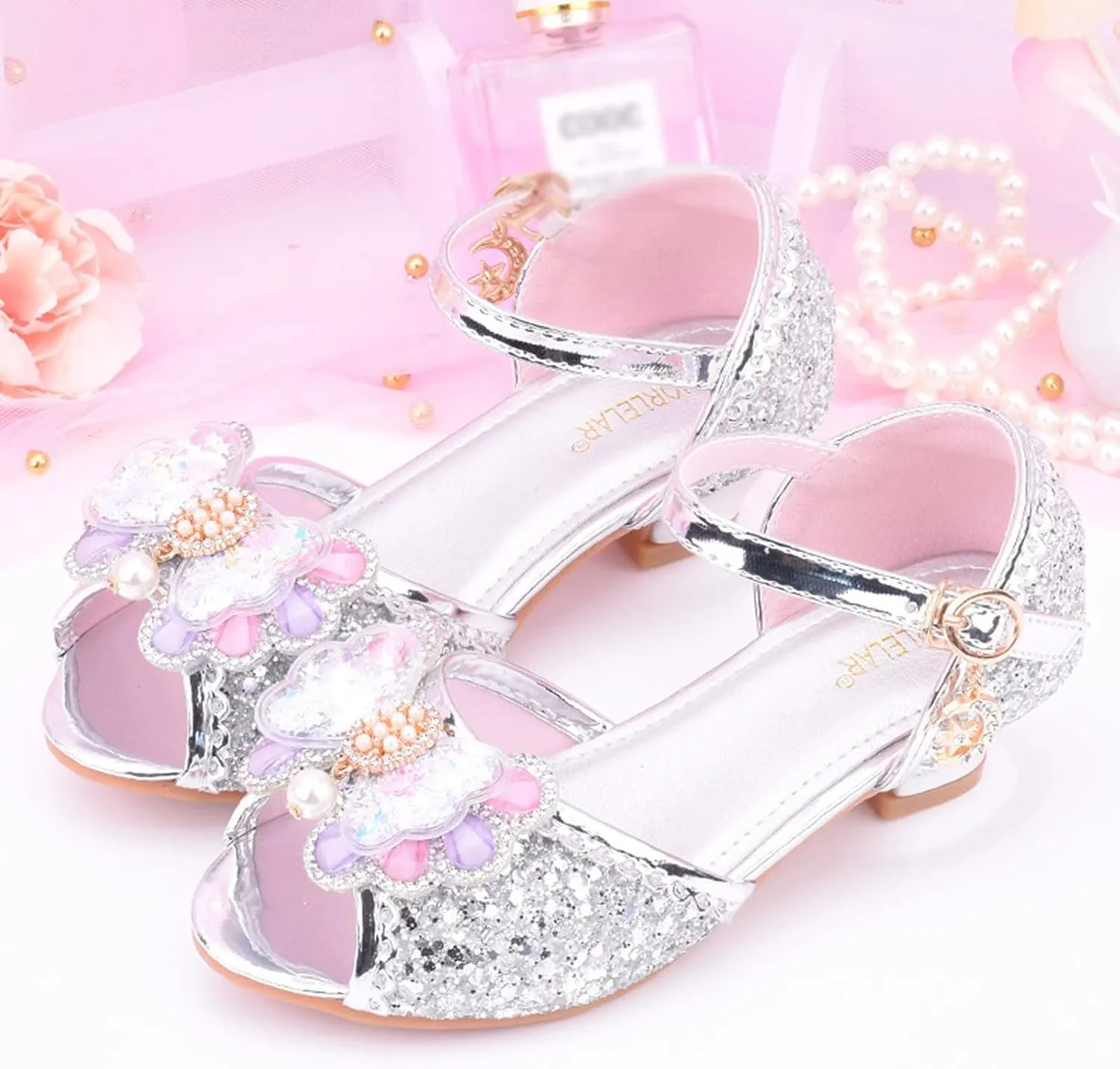 Girls Comfortable Shoes Children Shoes With Diamond Shiny Sandals Princess Shoes Bow High Heels Show Princess