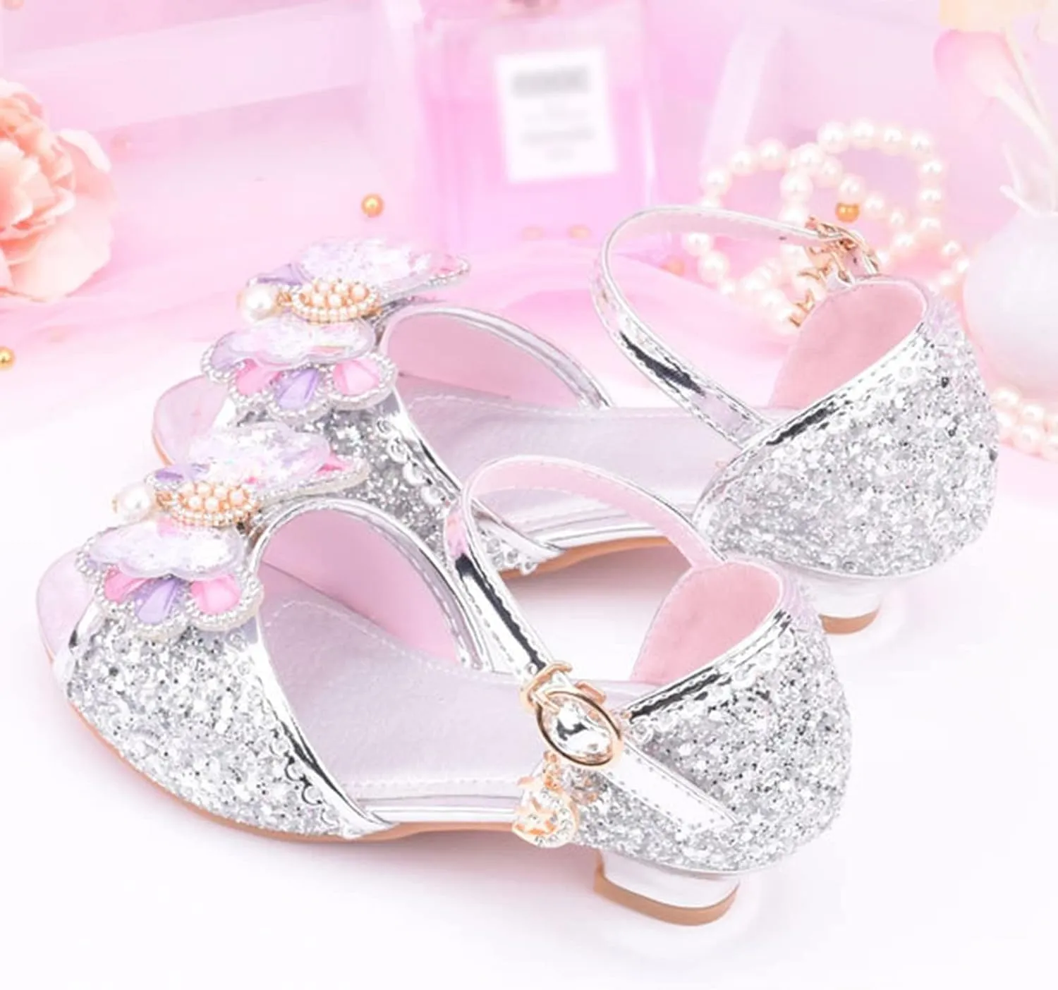 Girls Comfortable Shoes Children Shoes With Diamond Shiny Sandals Princess Shoes Bow High Heels Show Princess