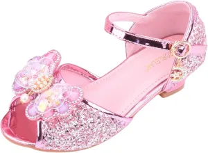 Girls Comfortable Shoes Children Shoes With Diamond Shiny Sandals Princess Shoes Bow High Heels Show Princess