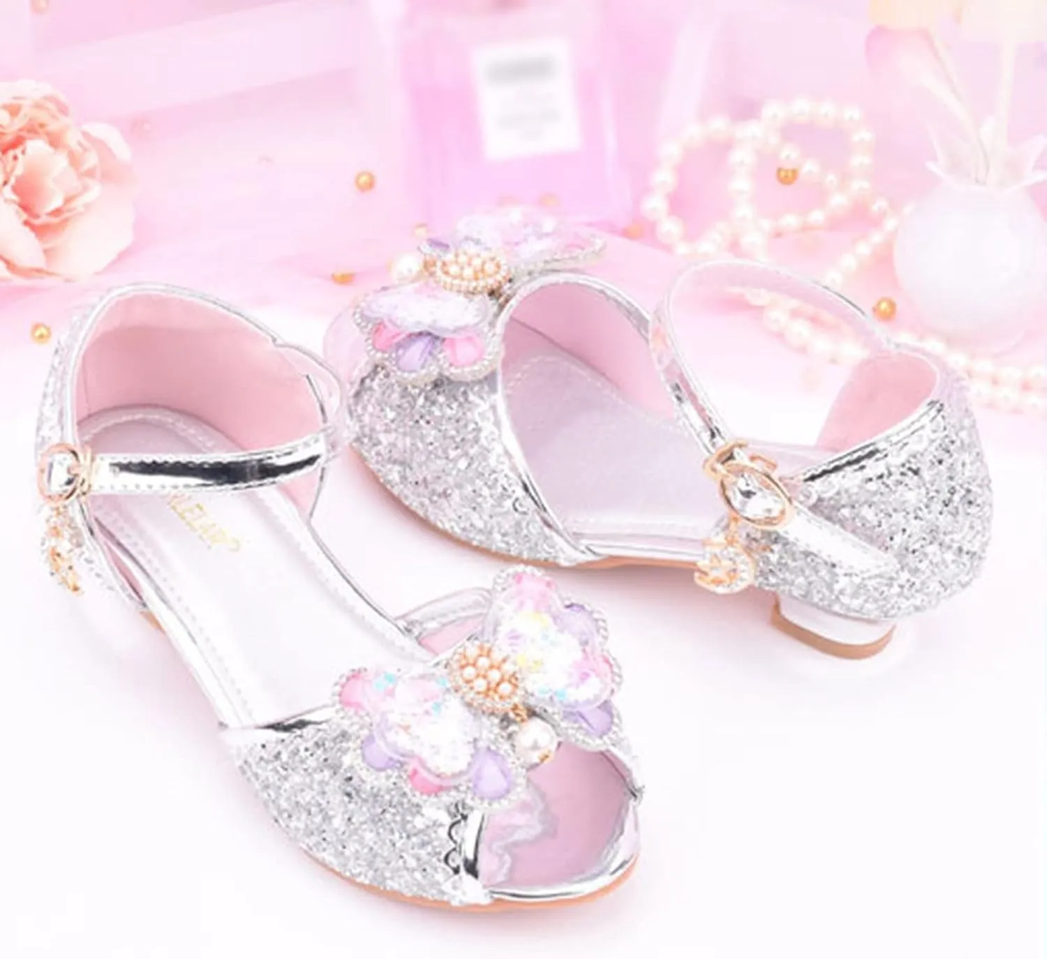Girls Comfortable Shoes Children Shoes With Diamond Shiny Sandals Princess Shoes Bow High Heels Show Princess