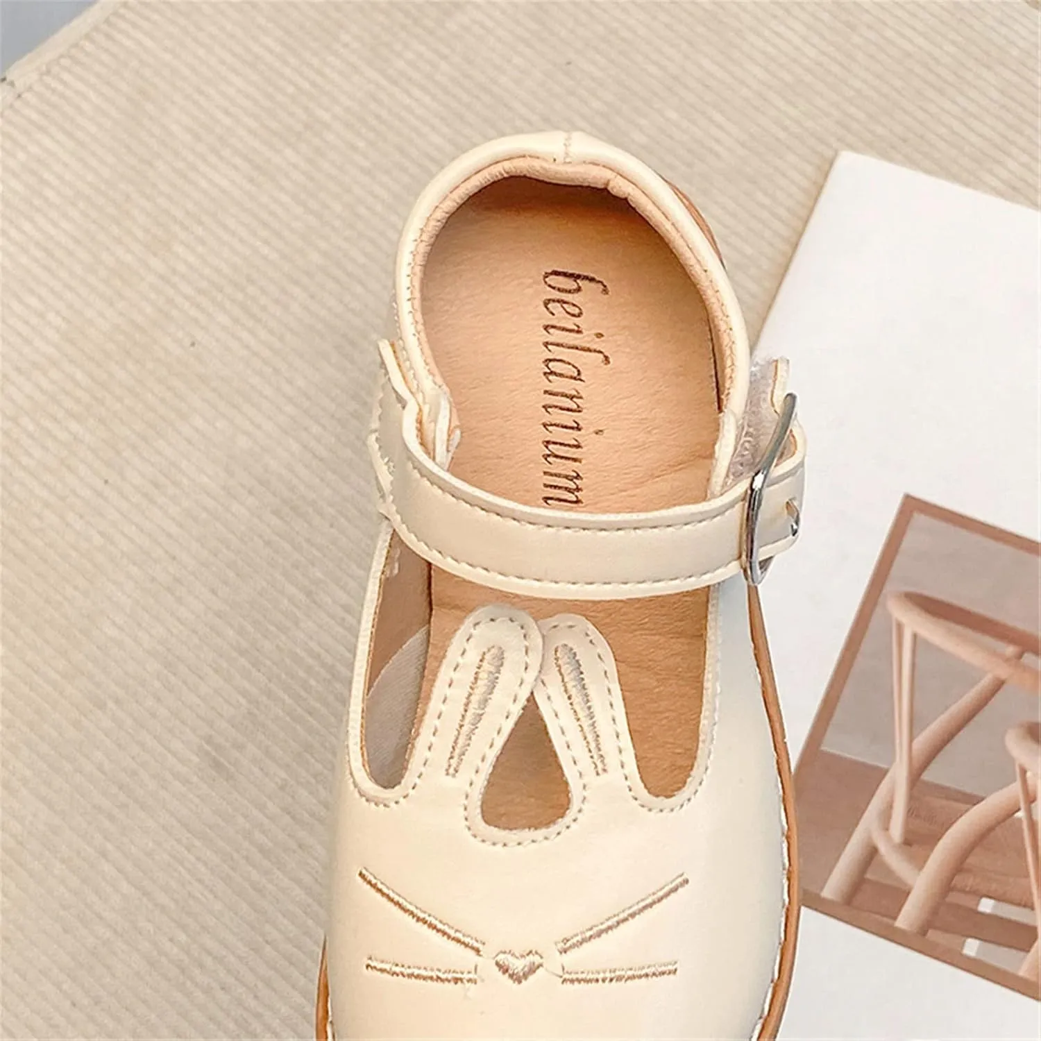 Girls Comfortable Shoes Girls Leather Rabbit Design Soft Round Toe Princess Dress Flat Shoes(Toddler/Little Kid)