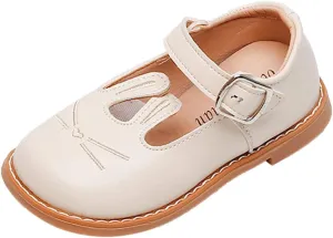 Girls Comfortable Shoes Girls Leather Rabbit Design Soft Round Toe Princess Dress Flat Shoes(Toddler/Little Kid)