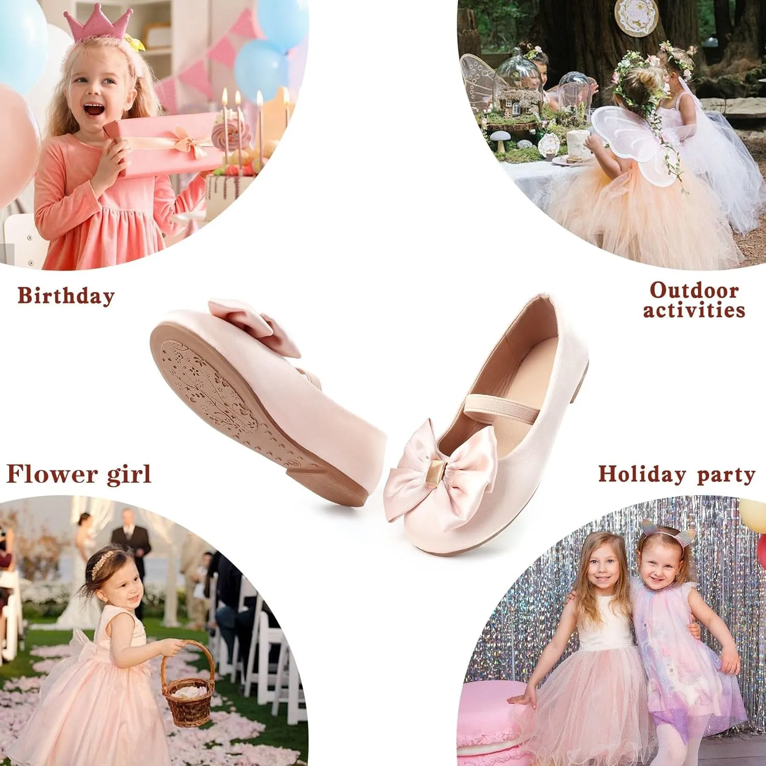 Girls Dress Shoes Bow Flower Mary Jane Ballet Shoes for Girls for Wedding, Party, Birthday