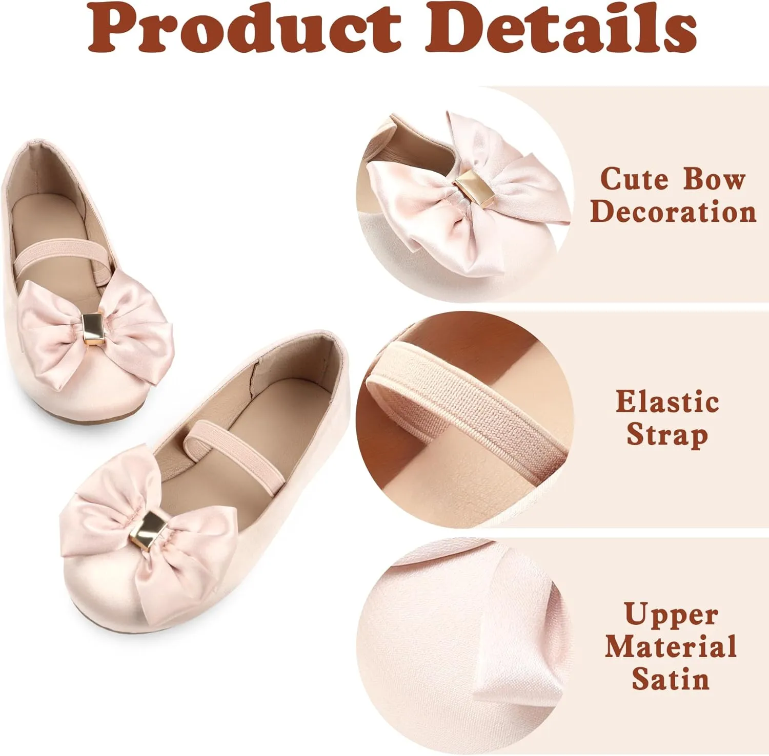 Girls Dress Shoes Bow Flower Mary Jane Ballet Shoes for Girls for Wedding, Party, Birthday