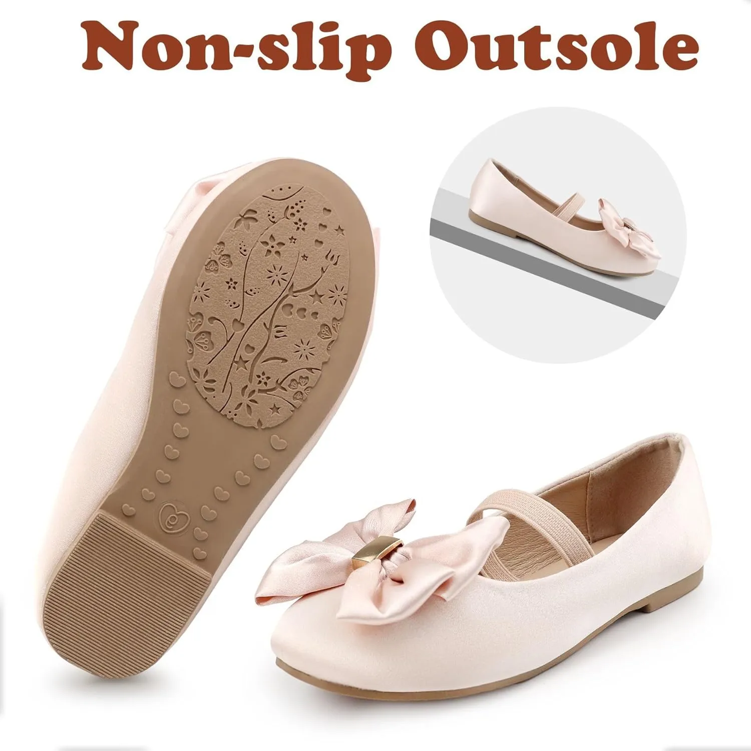 Girls Dress Shoes Bow Flower Mary Jane Ballet Shoes for Girls for Wedding, Party, Birthday