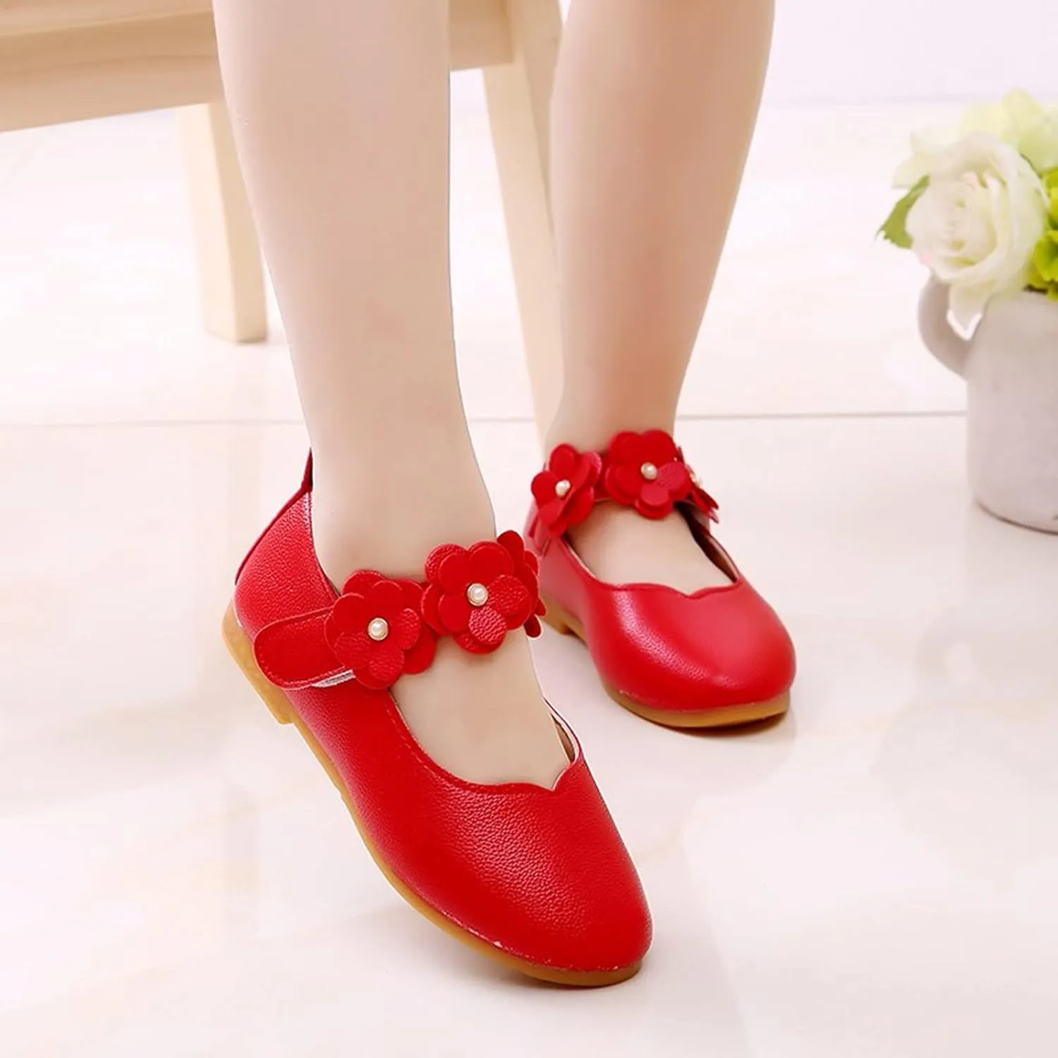 Girls Dress Shoes Closed Toe Wedding Party School Ankle Strap Ballet Flats Shoes Little Big Kids Flower Girl Shoes