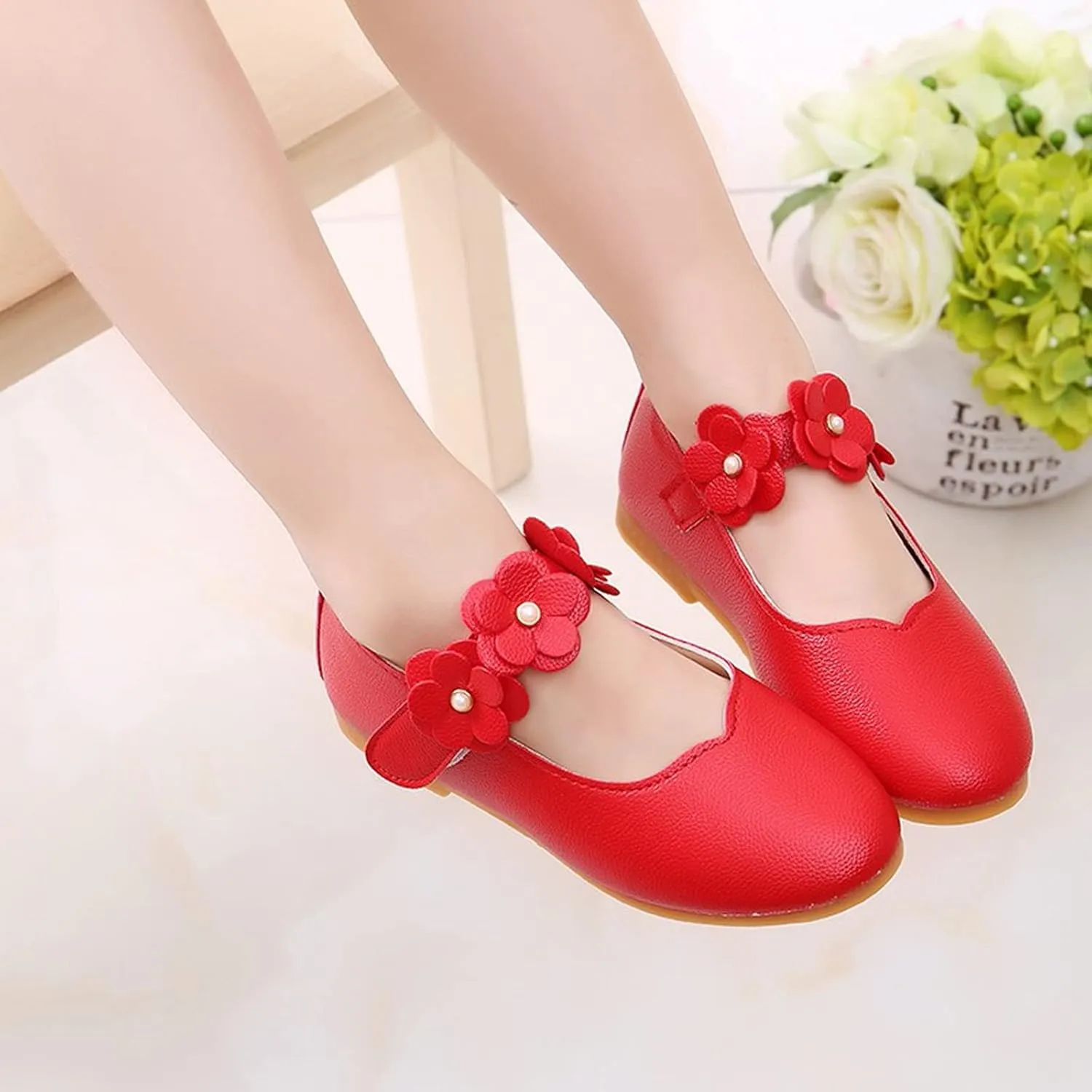 Girls Dress Shoes Closed Toe Wedding Party School Ankle Strap Ballet Flats Shoes Little Big Kids Flower Girl Shoes