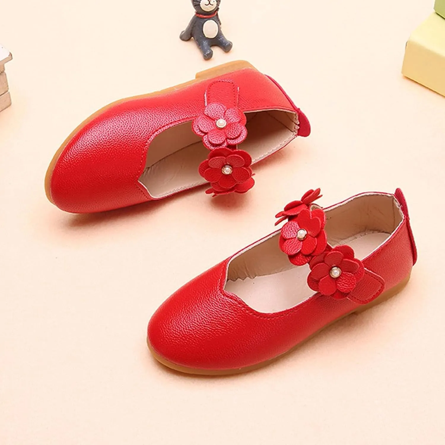 Girls Dress Shoes Closed Toe Wedding Party School Ankle Strap Ballet Flats Shoes Little Big Kids Flower Girl Shoes