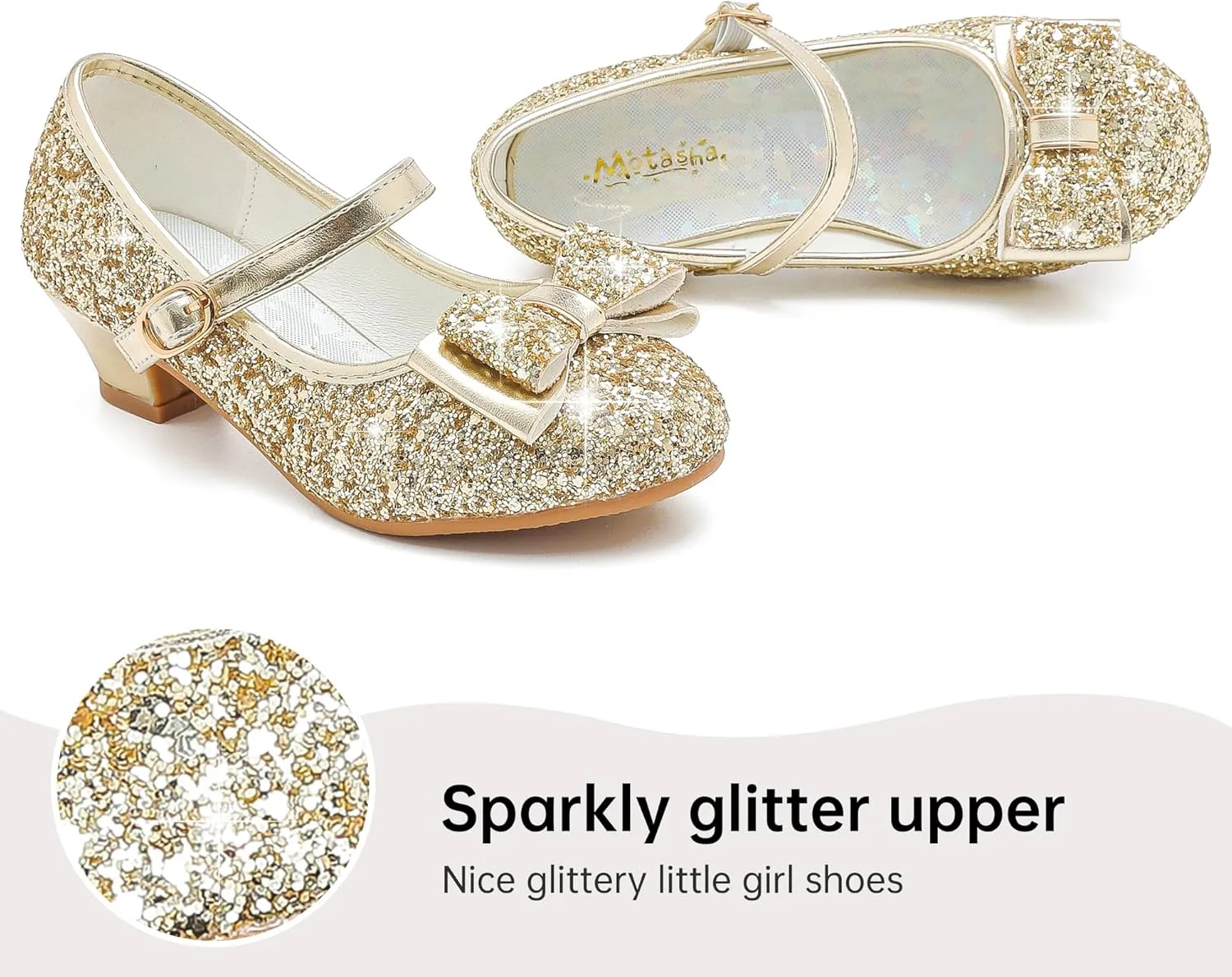 Girls Dress Shoes Glitter Princess Shoes Flower Girls Heels Birthday Christmas Wedding Party for Toddler Little Big Kid