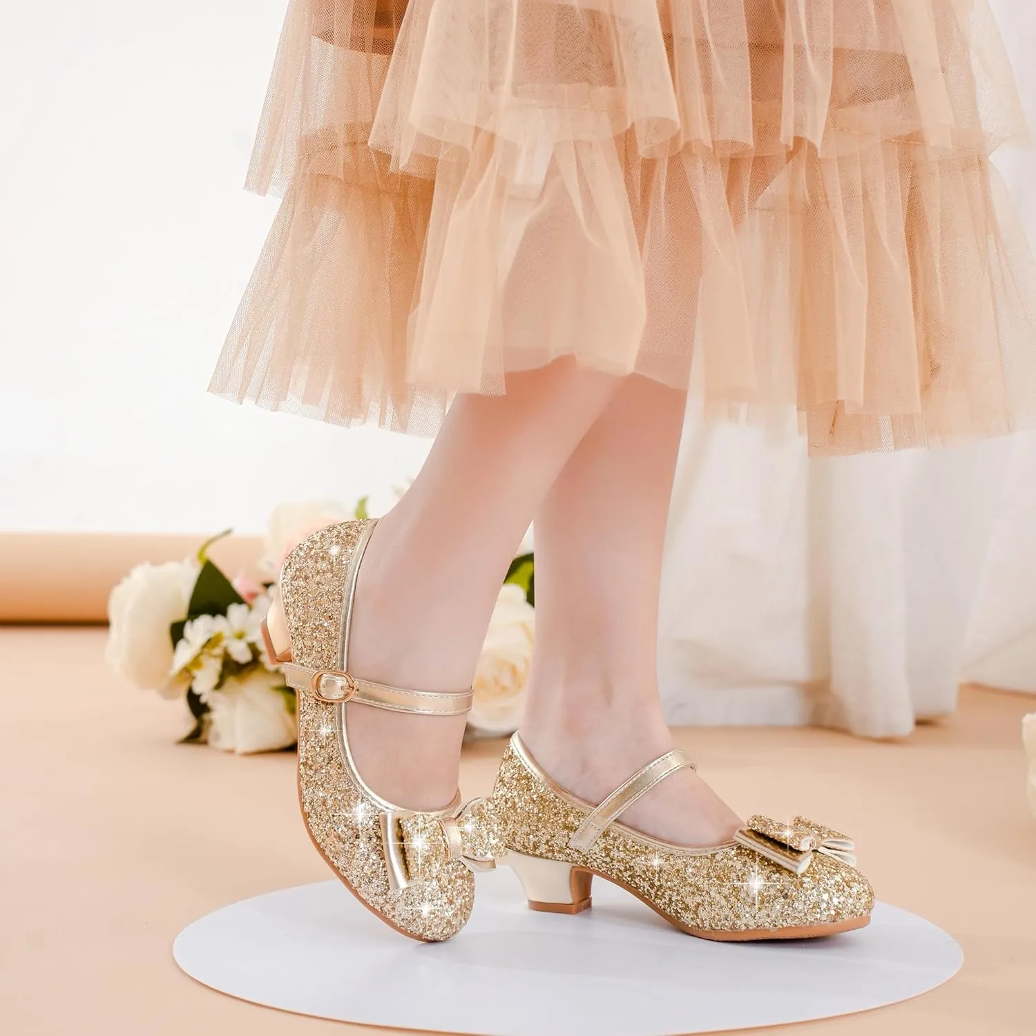 Girls Dress Shoes Glitter Princess Shoes Flower Girls Heels Birthday Christmas Wedding Party for Toddler Little Big Kid