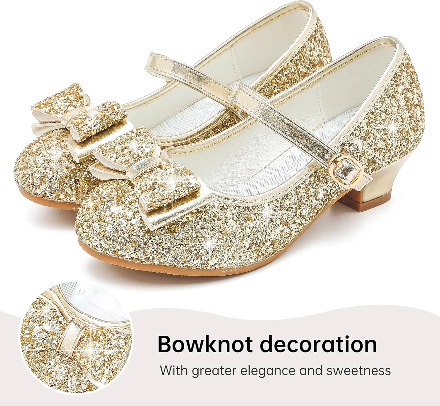 Girls Dress Shoes Glitter Princess Shoes Flower Girls Heels Birthday Christmas Wedding Party for Toddler Little Big Kid