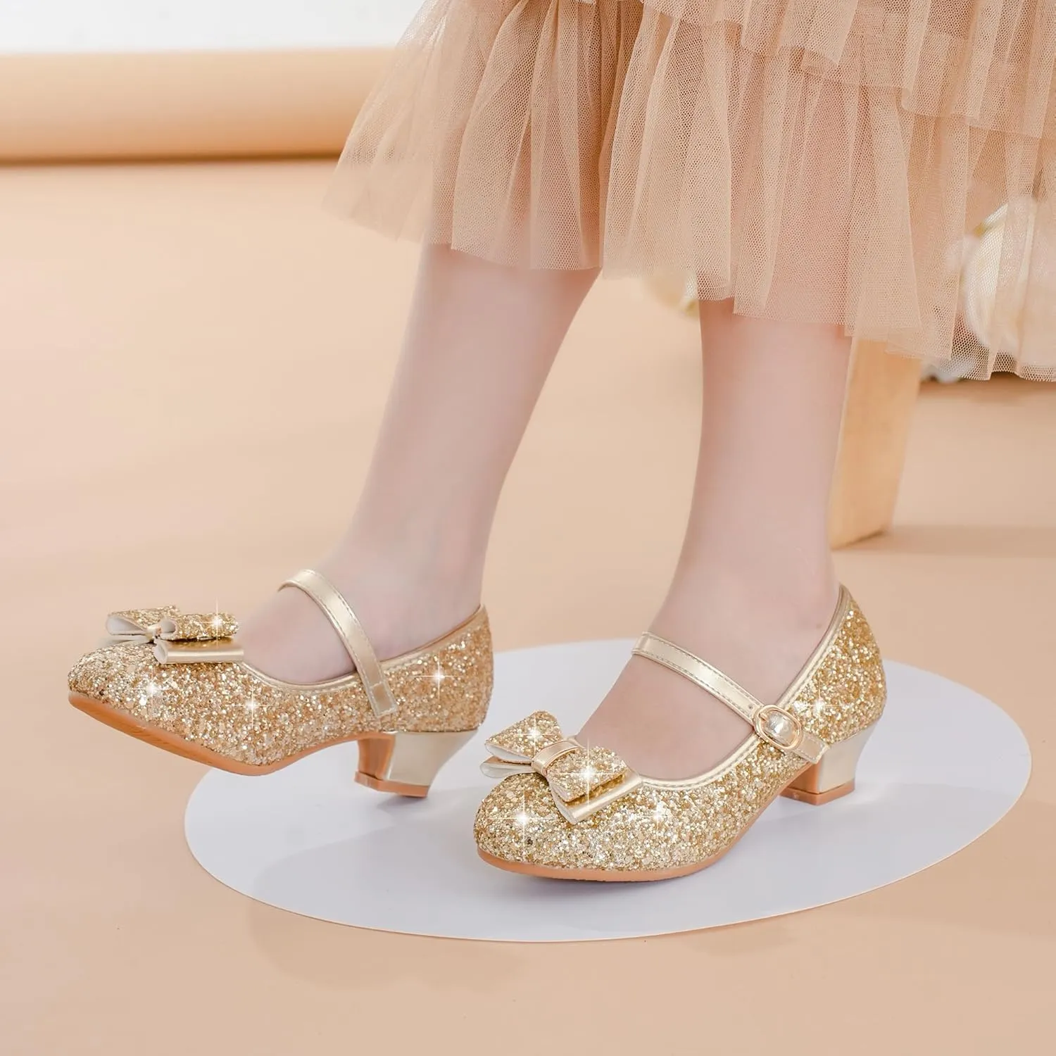 Girls Dress Shoes Glitter Princess Shoes Flower Girls Heels Birthday Christmas Wedding Party for Toddler Little Big Kid