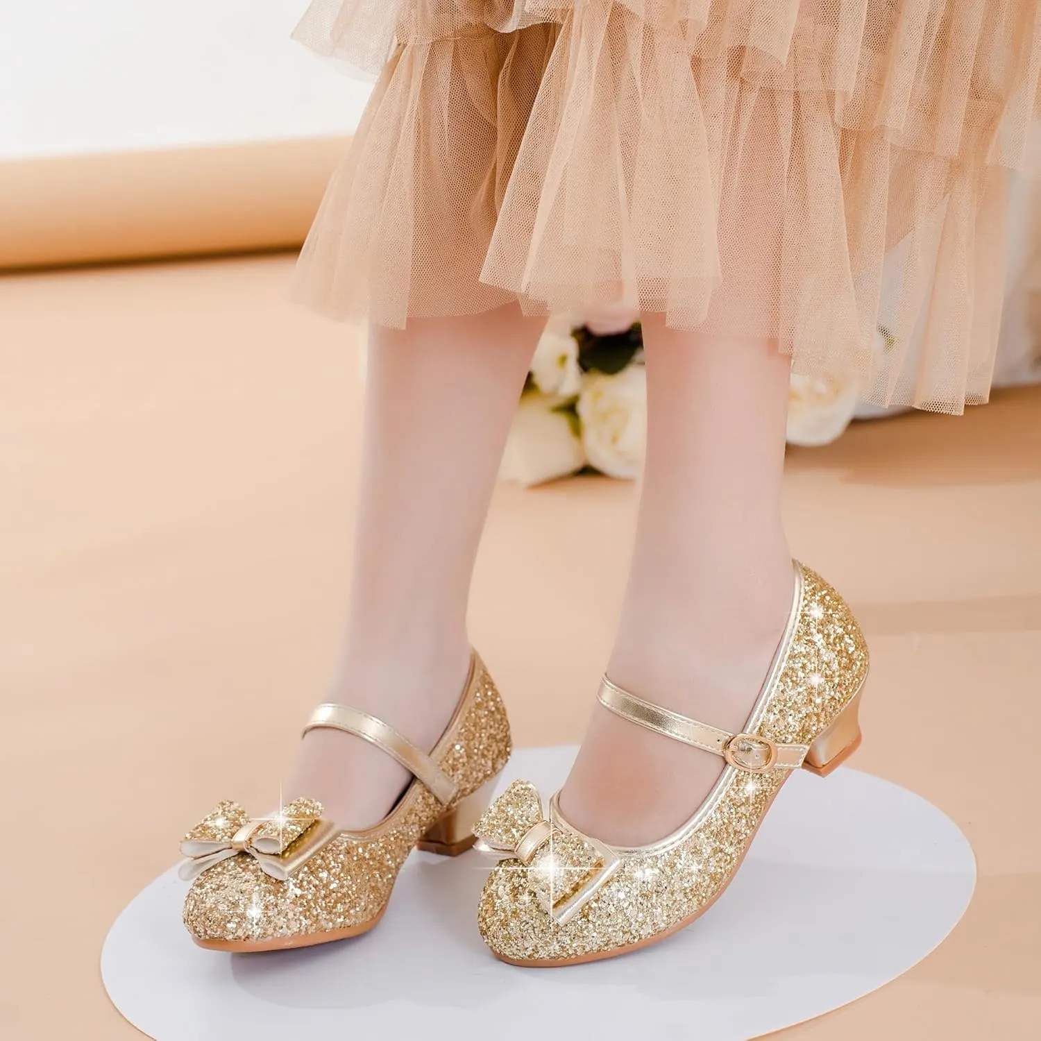 Girls Dress Shoes Glitter Princess Shoes Flower Girls Heels Birthday Christmas Wedding Party for Toddler Little Big Kid