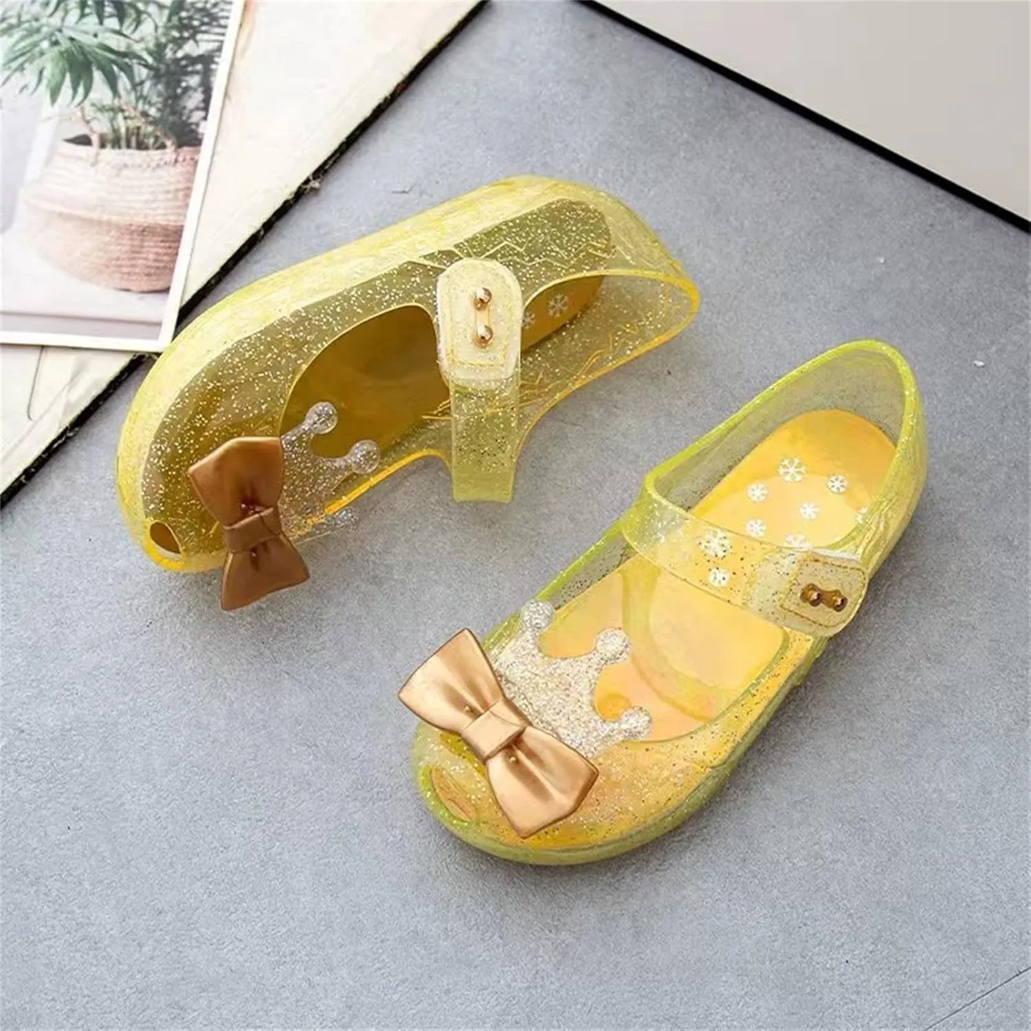 Girls Jelly Flats Shoes Queen Princess Birthday Sandals Toddler Glitter Dress Sandals Party Cosplay Costumes Flats