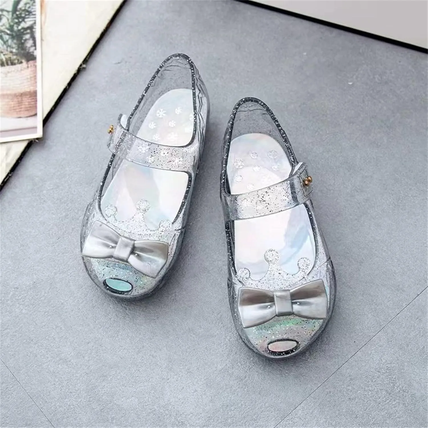 Girls Jelly Flats Shoes Queen Princess Birthday Sandals Toddler Glitter Dress Sandals Party Cosplay Costumes Flats