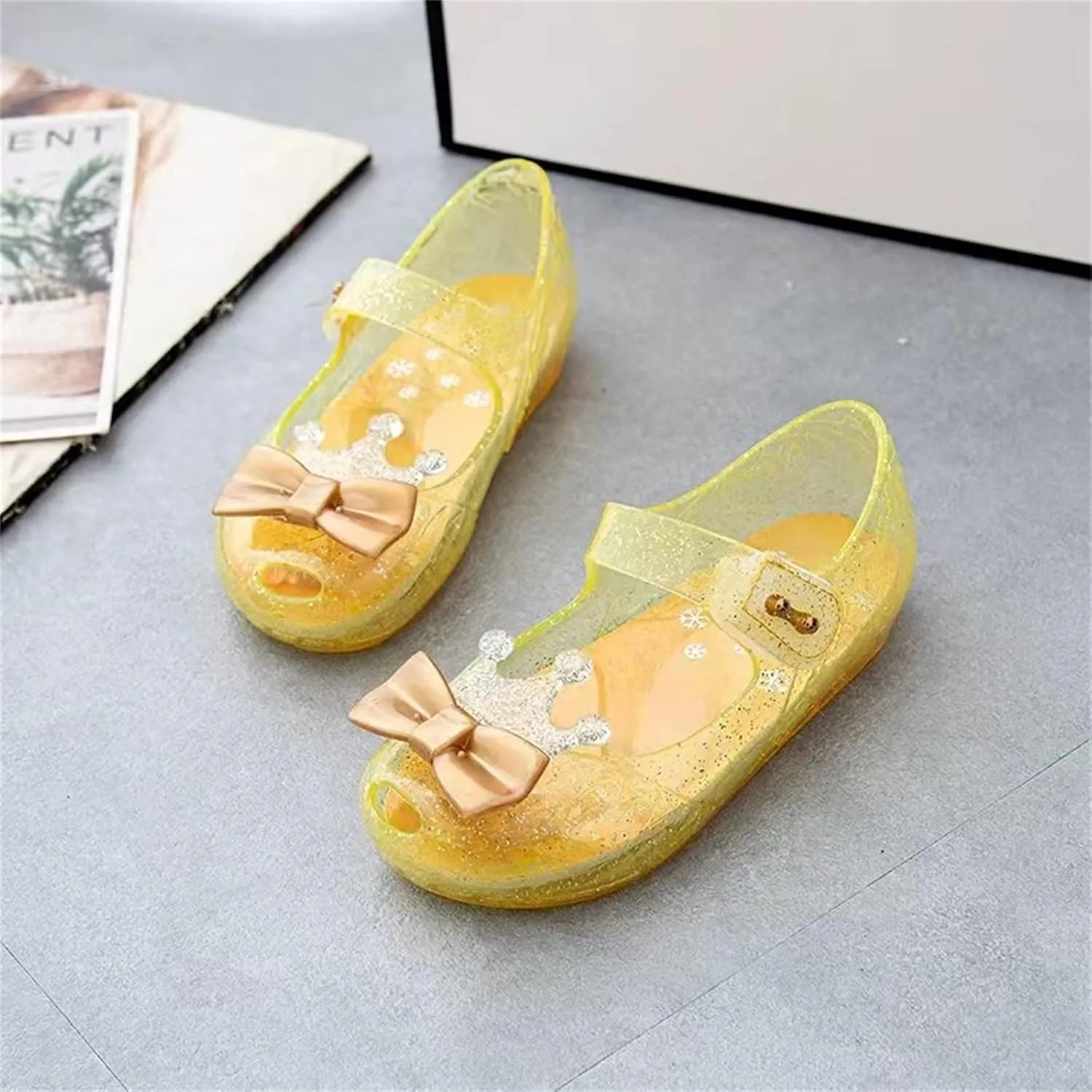 Girls Jelly Flats Shoes Queen Princess Birthday Sandals Toddler Glitter Dress Sandals Party Cosplay Costumes Flats