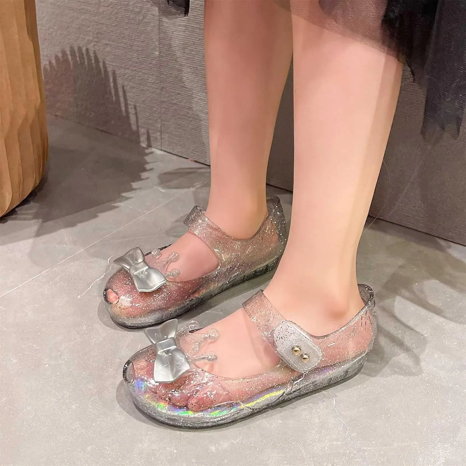 Girls Jelly Flats Shoes Queen Princess Birthday Sandals Toddler Glitter Dress Sandals Party Cosplay Costumes Flats