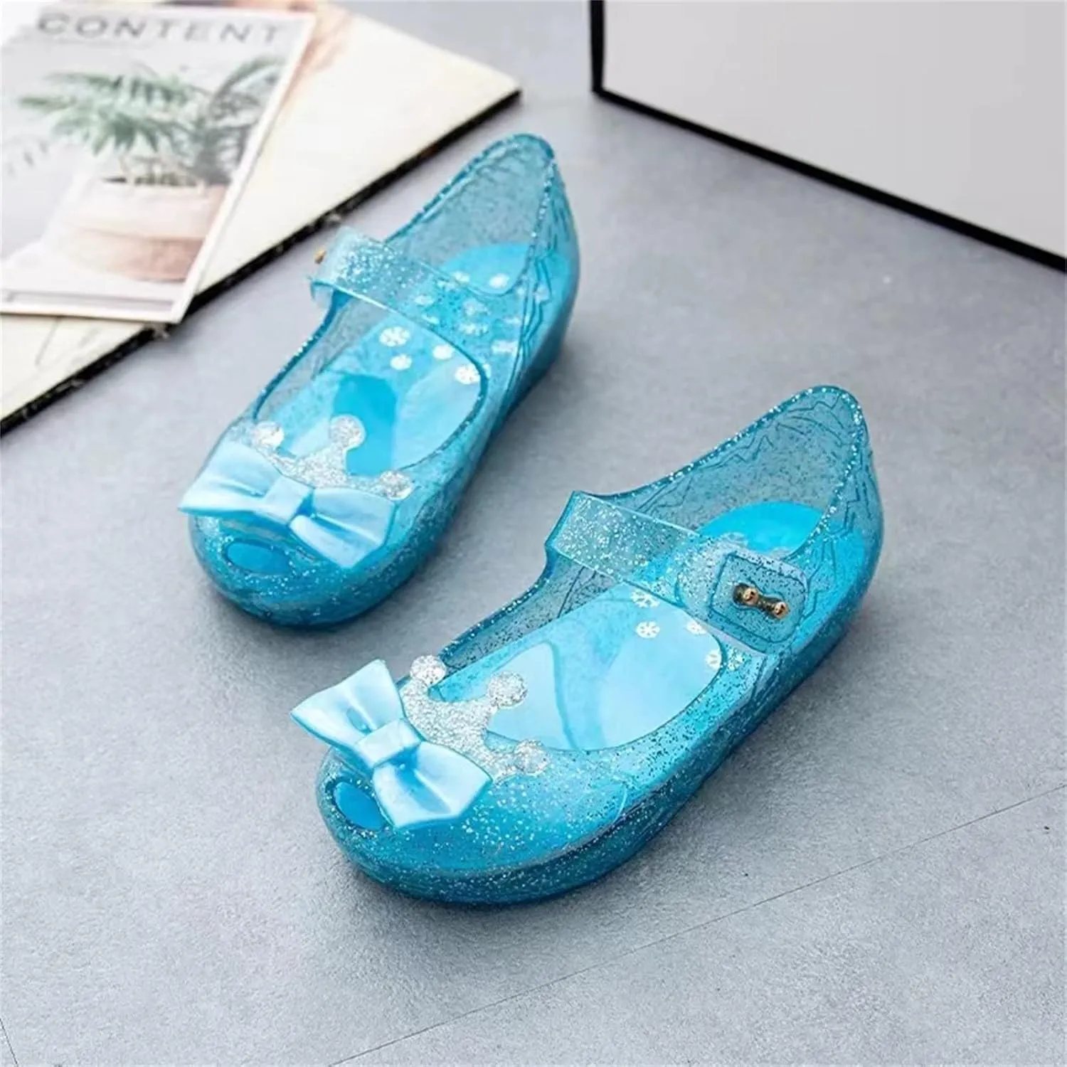 Girls Jelly Flats Shoes Queen Princess Birthday Sandals Toddler Glitter Dress Sandals Party Cosplay Costumes Flats