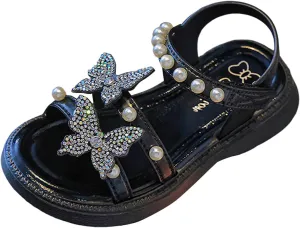 Girls Sandals Low Heel Girls Shoes Sandals Bow Casual Middle And Large Children's Shoes Soft Sole Children's Open Toe Pearl