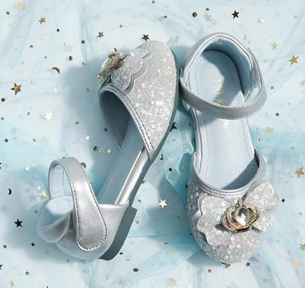 Girls Wedding Party Dress Shoes Glittler Princess Crystal Flower Ballet Flats