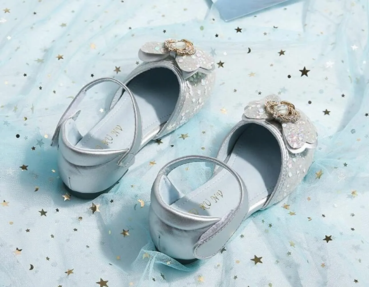 Girls Wedding Party Dress Shoes Glittler Princess Crystal Flower Ballet Flats