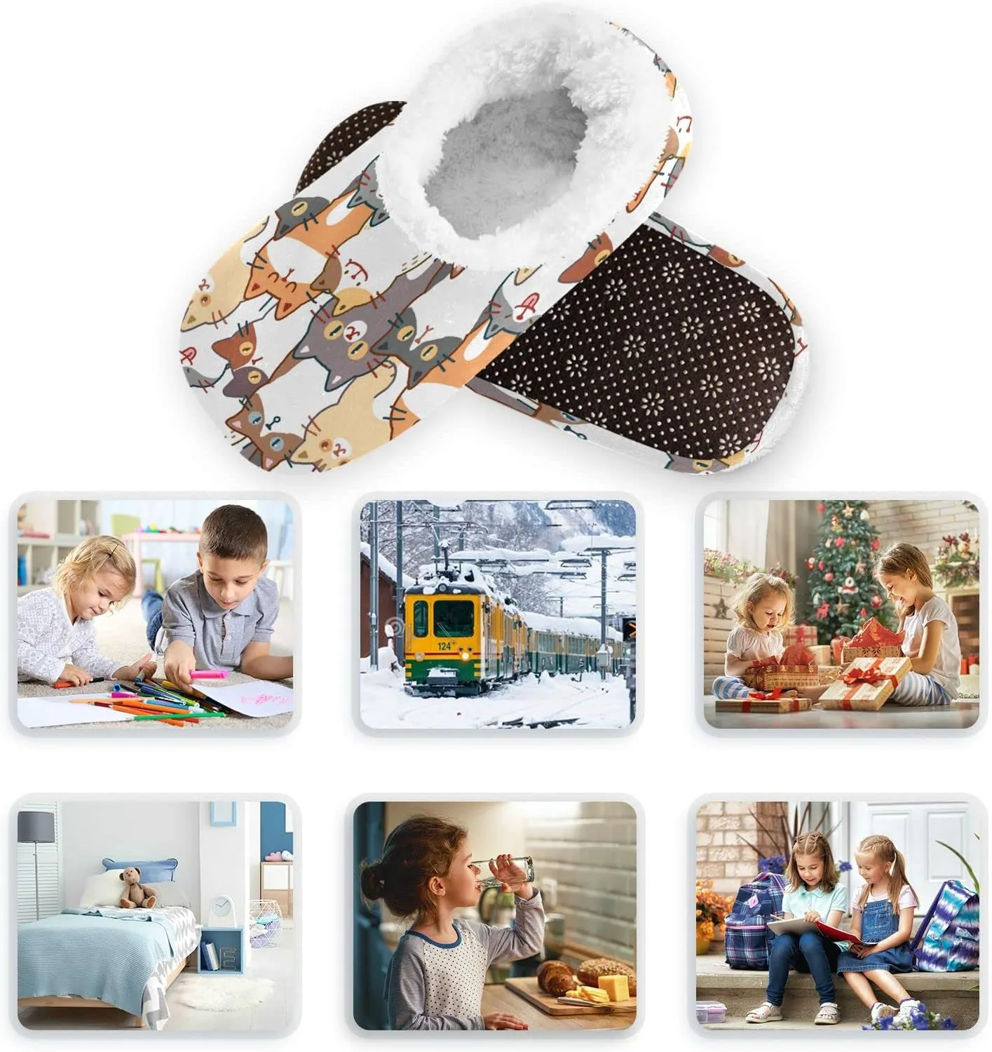 Gredecor Boys Girls Toddler Slippers for Kids Home House Slippers Warm Fur Non Slip Plush Indoor Slipper Socks