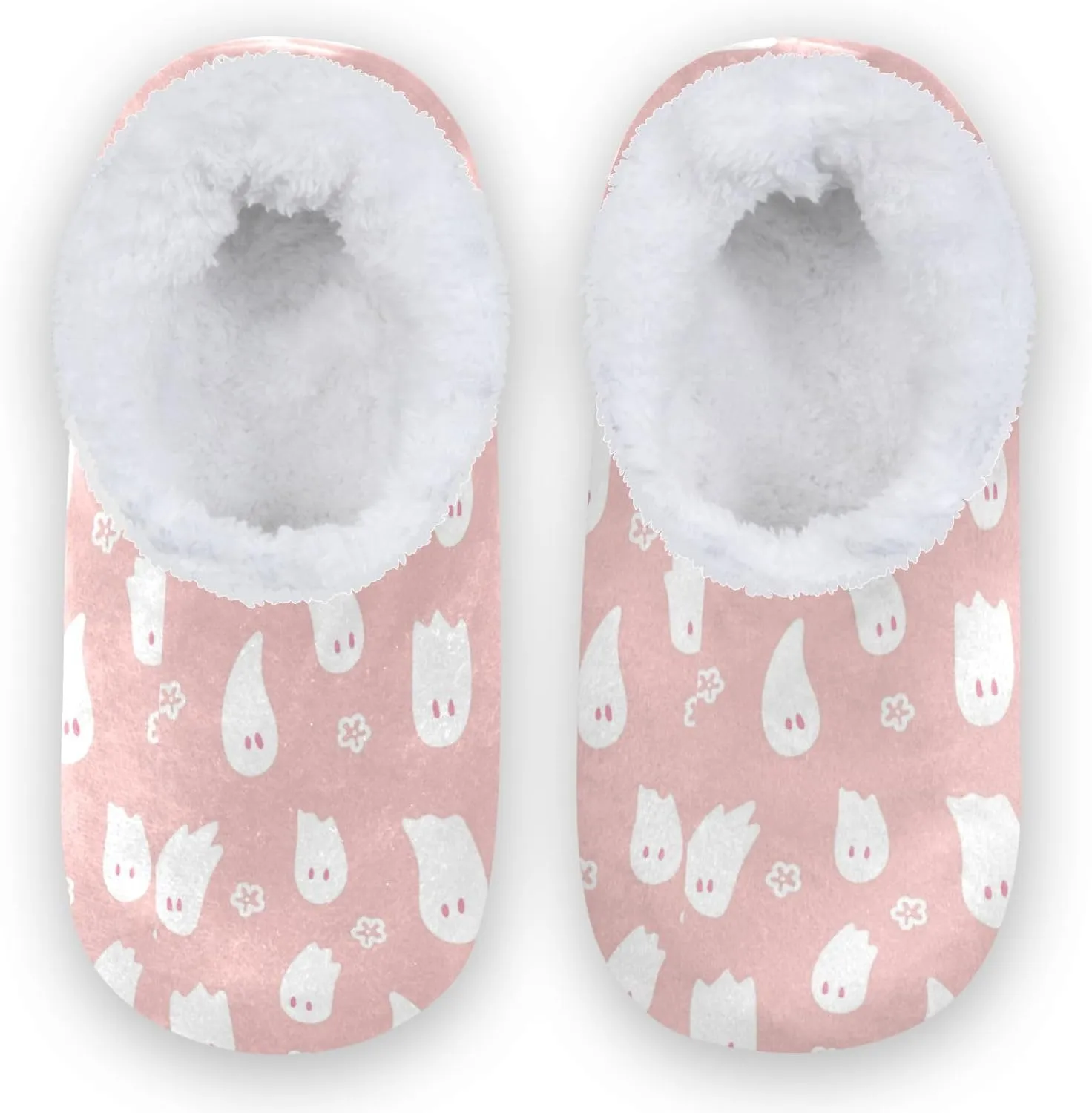 Gredecor Halloween Girls Boys Slippers Pink Halloween Ghost Floral Home House Fuzzy Slippers Indoor Soft Casual Shoes,9-11