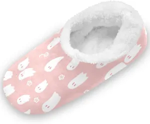 Gredecor Halloween Girls Boys Slippers Pink Halloween Ghost Floral Home House Fuzzy Slippers Indoor Soft Casual Shoes,9-11