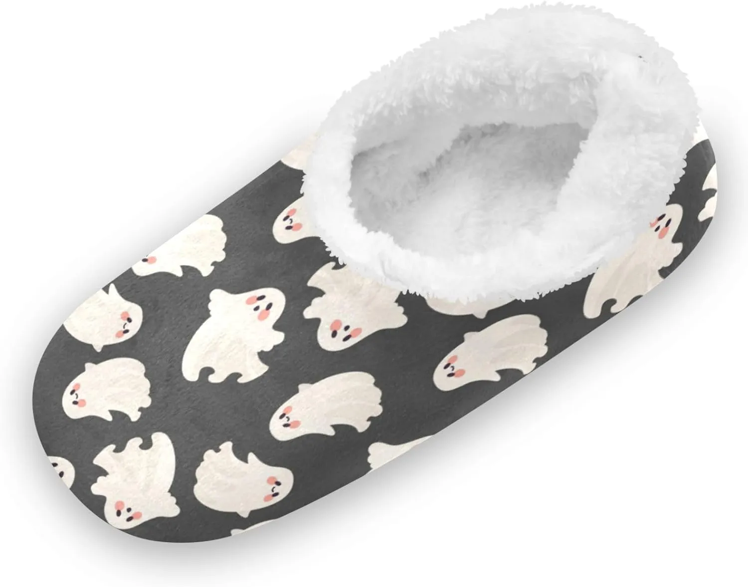 Gredecor Pink Halloween Girls Slippers Cute Pink Ghosts on Dark Home House Fuzzy Slippers Indoor Soft Casual Shoes,12-13.5