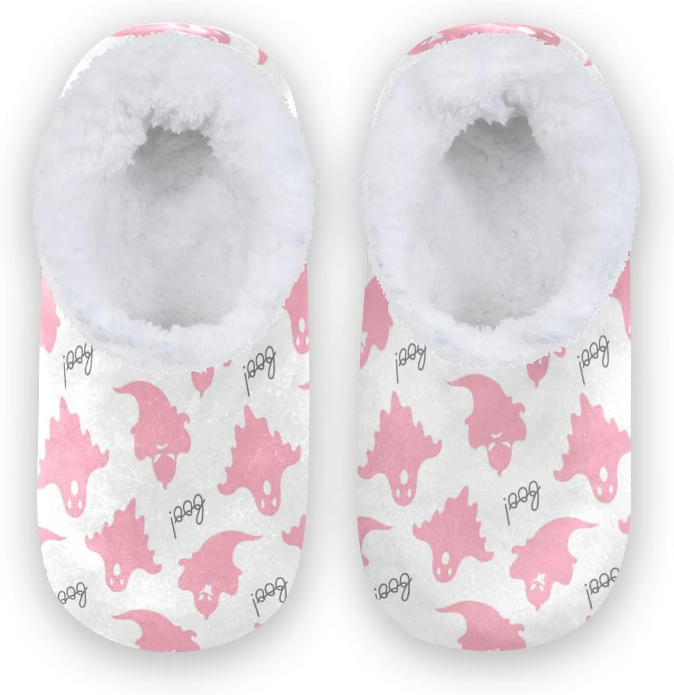 Gredecor Pink Halloween Girls Slippers Flying Ghost Faces Baby Pink Pastel Home House Fuzzy Slippers Indoor Soft Casual Shoes,9-13.5