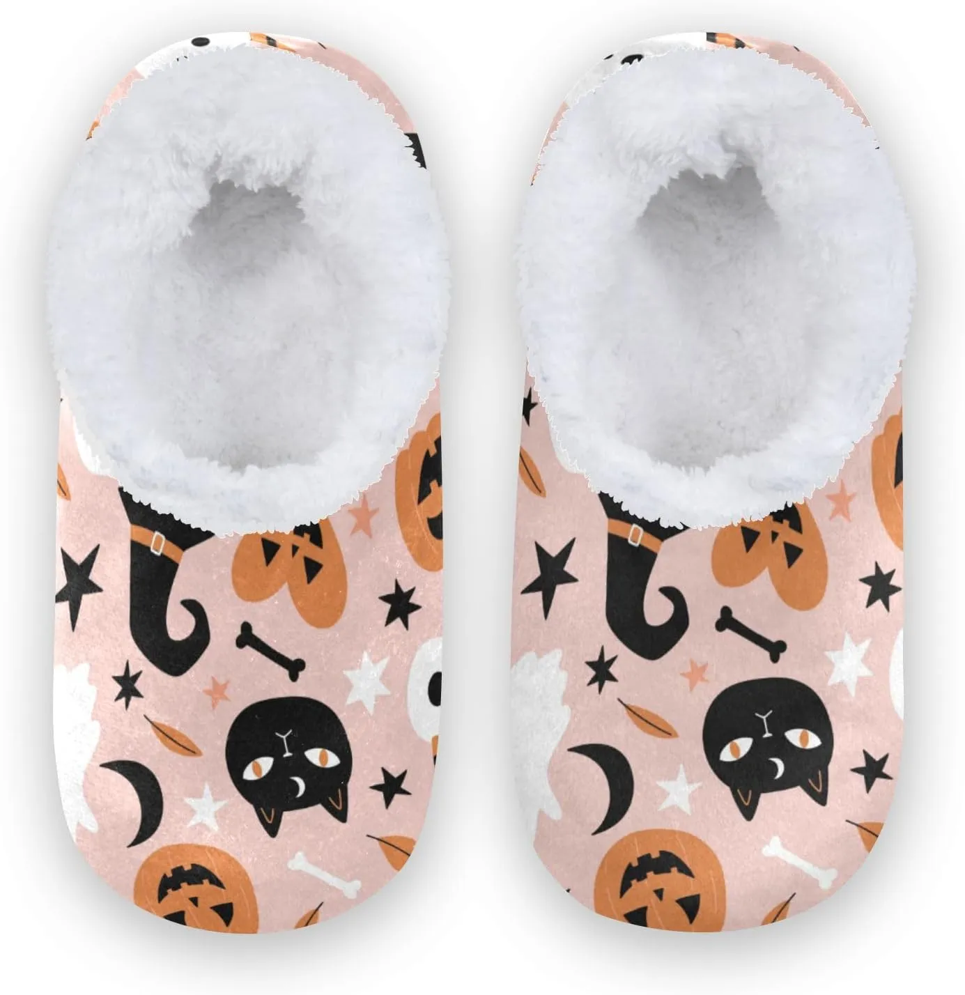 Gredecor Pink Halloween Girls Slippers Flying Ghost Faces Baby Pink Pastel Home House Fuzzy Slippers Indoor Soft Casual Shoes,9-13.5