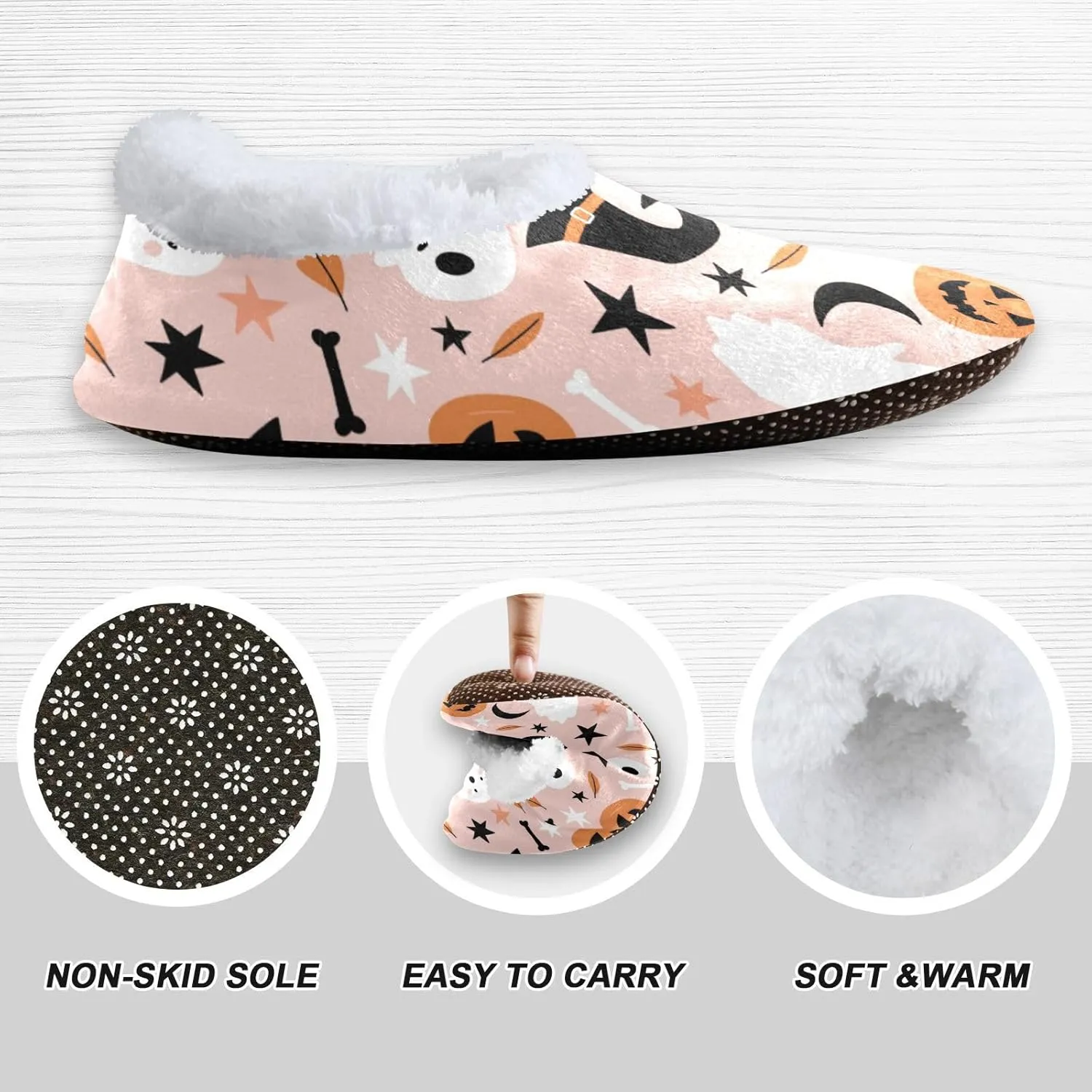 Gredecor Pink Halloween Girls Slippers Flying Ghost Faces Baby Pink Pastel Home House Fuzzy Slippers Indoor Soft Casual Shoes,9-13.5