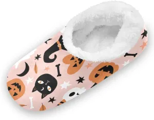 Gredecor Pink Halloween Girls Slippers Flying Ghost Faces Baby Pink Pastel Home House Fuzzy Slippers Indoor Soft Casual Shoes,9-13.5